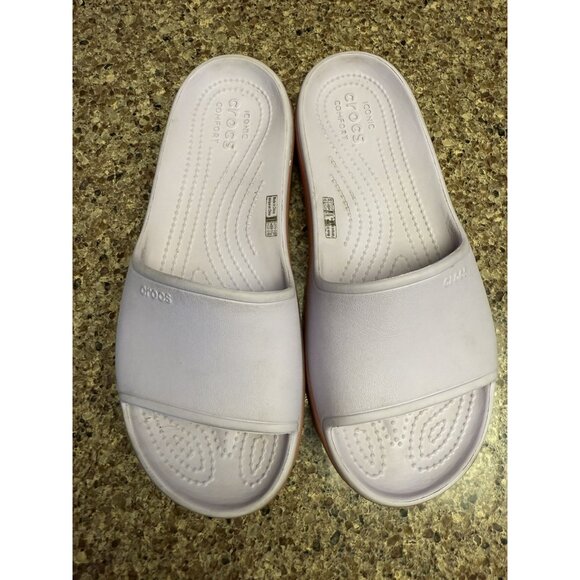 Crocs Platform Slides Women’s 10 Chunky Lavender Orange Slip On Sandals - Picture 5 of 8